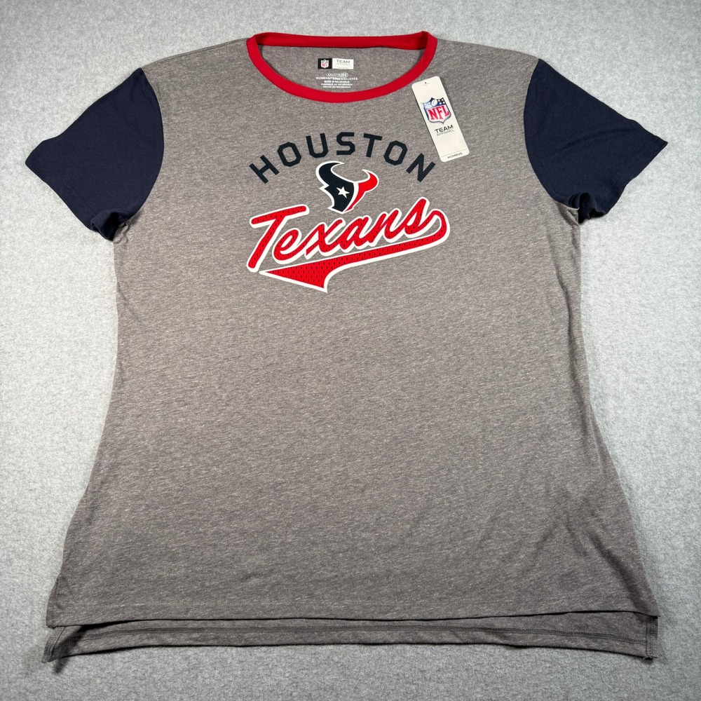 NFL Team Apparel Houston Texans T-Shirt Womens XXL Gray Navy Colorblock Tee